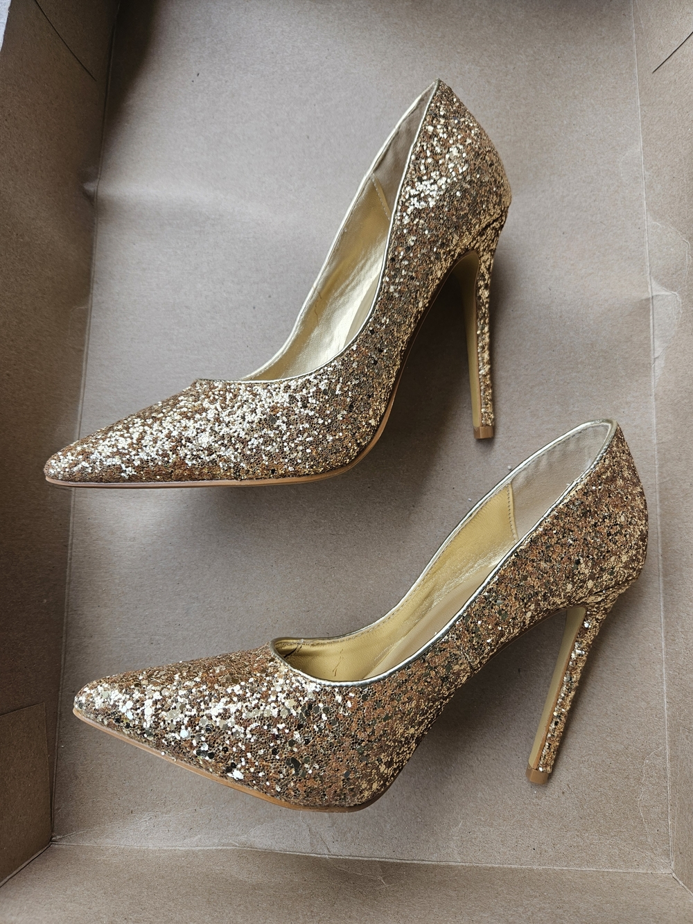 Delicacy Gold Glitter Platform Stiletto Heels - Women's - Picture 2 of 4